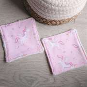 Lingette lavable ultra douce -  Licorne rose et or - Micro-polaire écrue