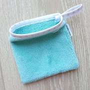 Mini gant nettoyant démaquillant - Biais étoiles beige/blanc bleu lagon