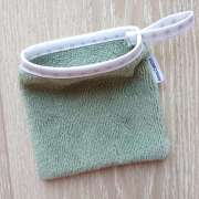 Mini gant nettoyant démaquillant - Biais étoiles beige/blanc vert romarin