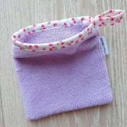 Mini gant nettoyant démaquillant - Biais cerises et fraises lilas