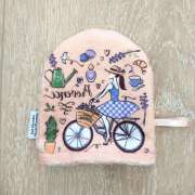 Gant de toilette enfant -  Provence à vélo rose-orangé  - Eponge Bambou